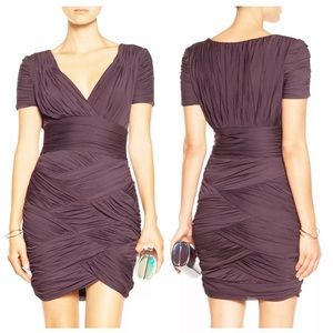 Halston Heritage Purple Ruched Jersey Mini Dress